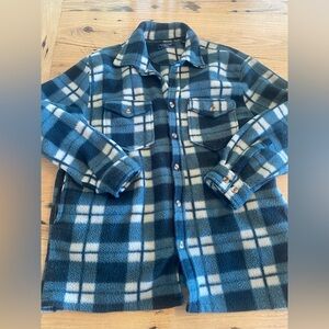 Visitor Women's Blue and‎ Cream Plaid Teddy  Fleece Jacket XL Preloved
